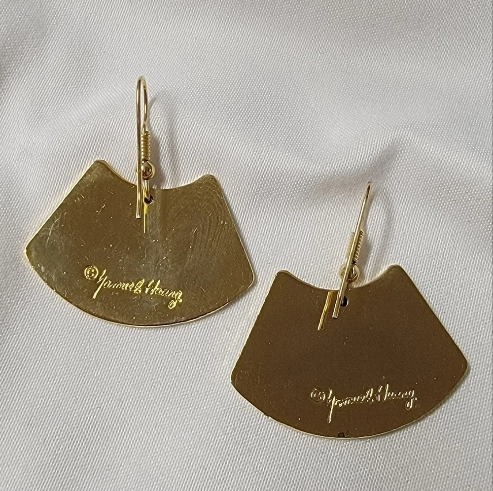 Vintage Samuel Huang Cloisonne Gold Filled Earrings Butterfly and flower